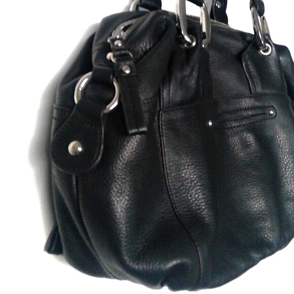 NEW B. Makowsky Black Leather Christie Satchel Medium Handbag Cheetah NWT $ 288 - Picture 3 of 11